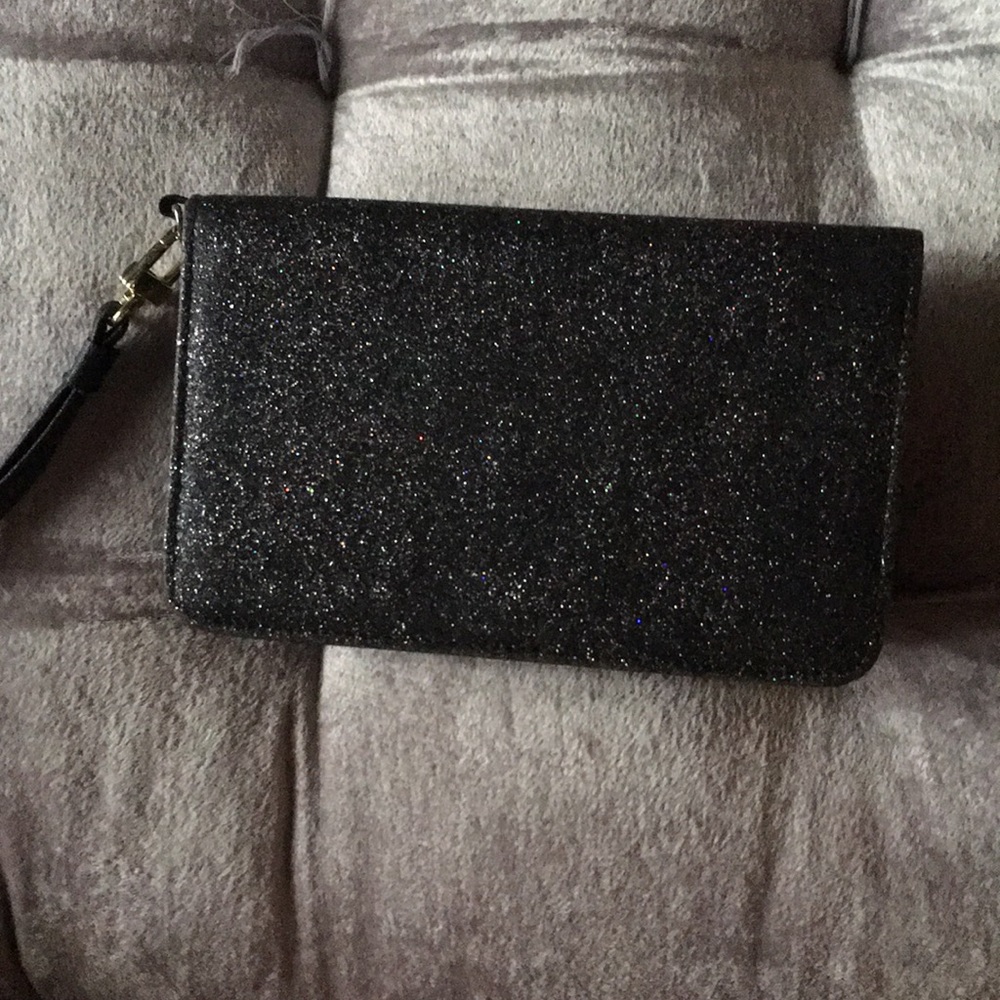 Betsey Johnson black glitter wristlet